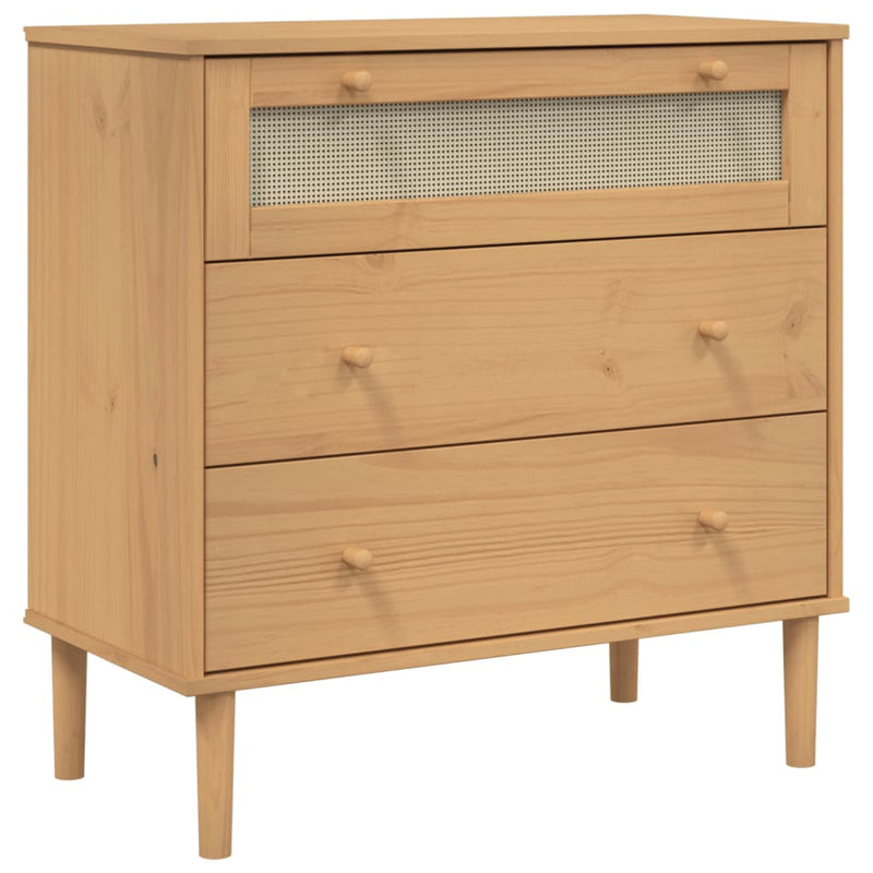 vidaXL SENJA barna rattan hatású tömör fenyőfa komód 80 x 40 x 80 cm