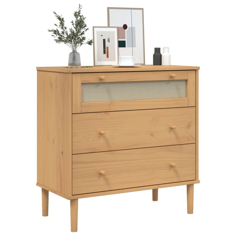 vidaXL SENJA barna rattan hatású tömör fenyőfa komód 80 x 40 x 80 cm