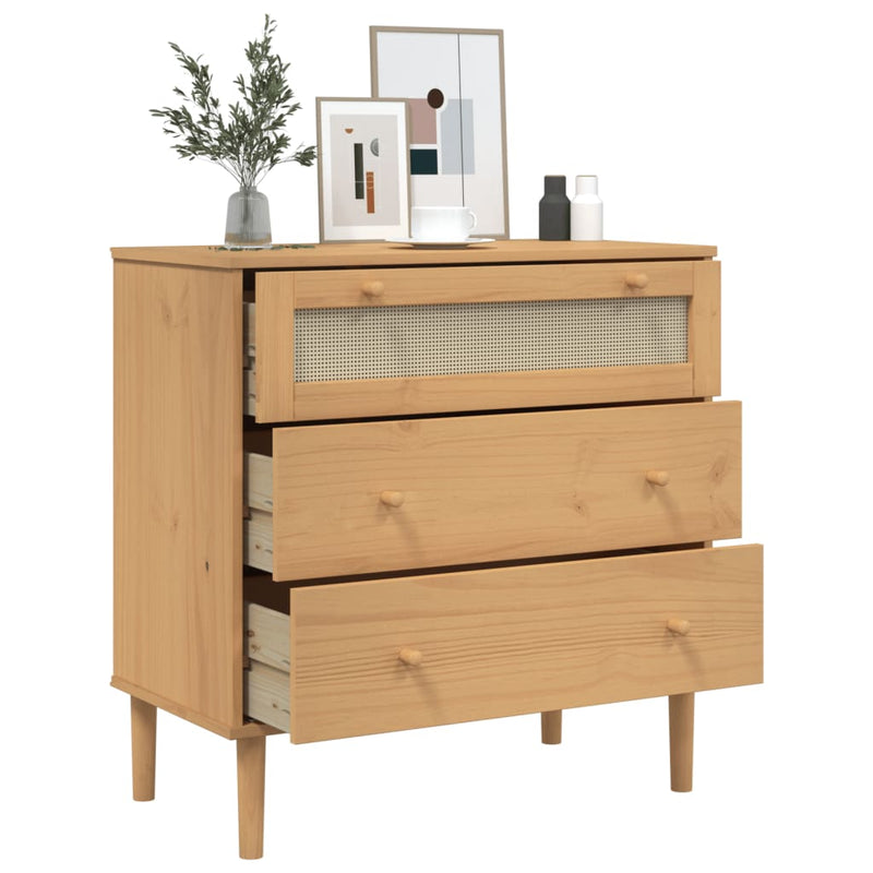 vidaXL SENJA barna rattan hatású tömör fenyőfa komód 80 x 40 x 80 cm