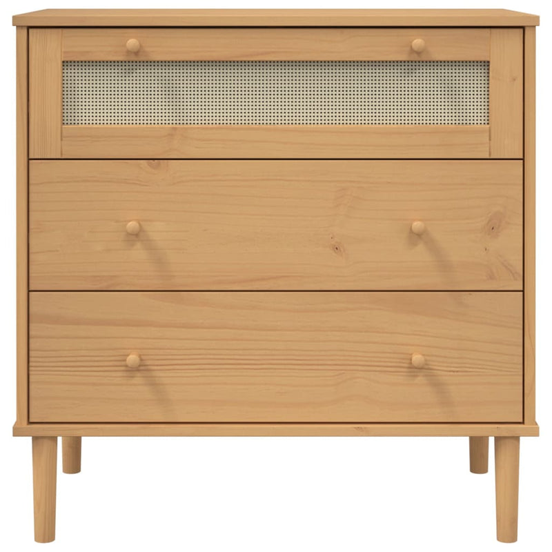 vidaXL SENJA barna rattan hatású tömör fenyőfa komód 80 x 40 x 80 cm