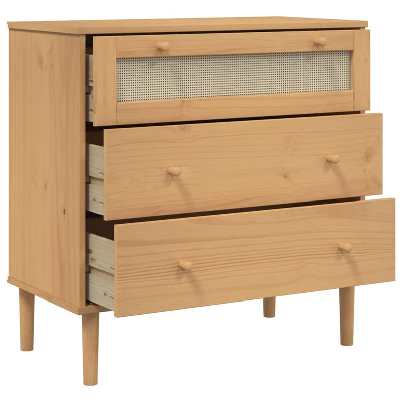 vidaXL SENJA barna rattan hatású tömör fenyőfa komód 80 x 40 x 80 cm