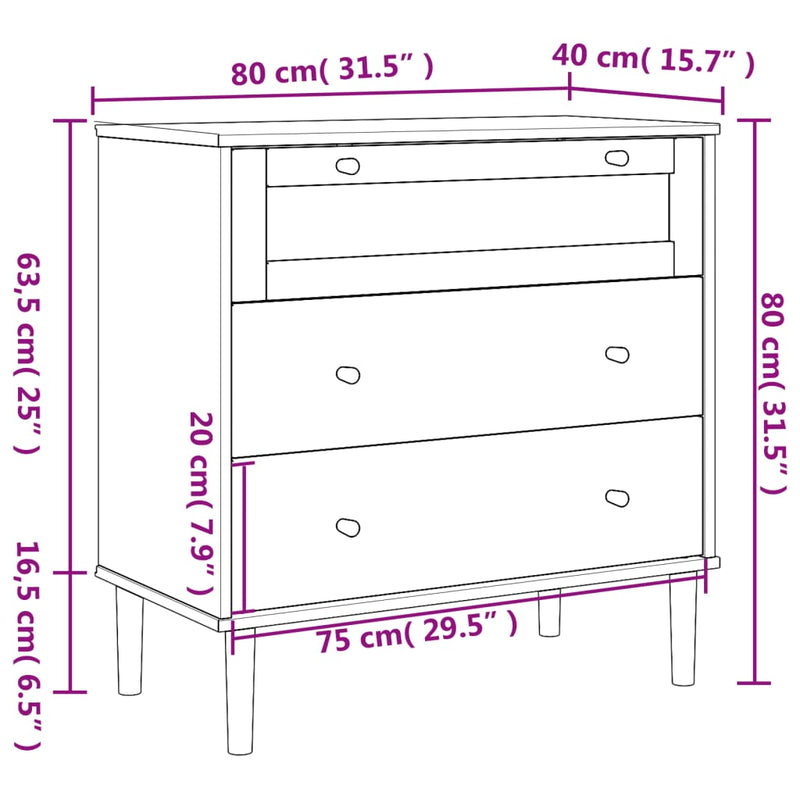 vidaXL SENJA barna rattan hatású tömör fenyőfa komód 80 x 40 x 80 cm