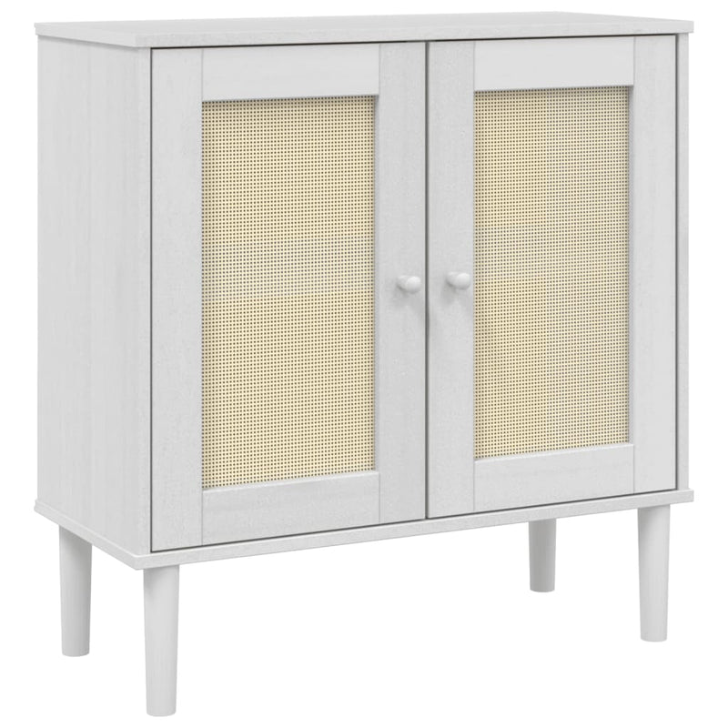 vidaXL SENJA fehér rattanhatású fenyőfa tálalószekrény 80 x 35 x 80 cm