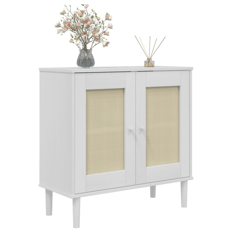vidaXL SENJA fehér rattanhatású fenyőfa tálalószekrény 80 x 35 x 80 cm