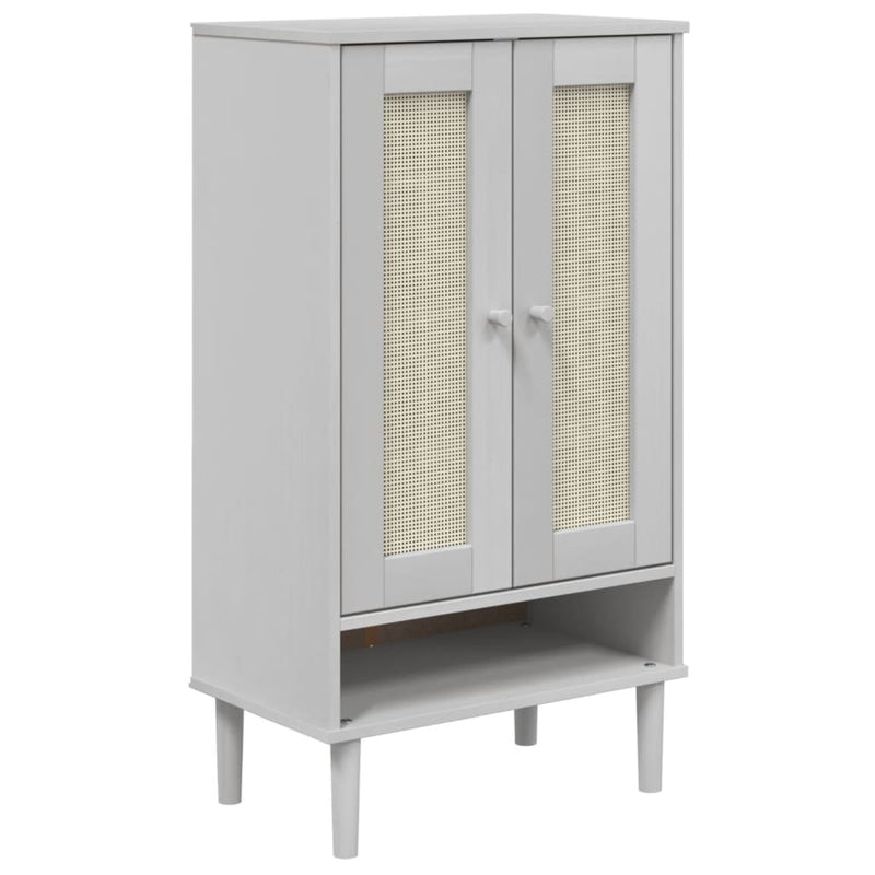 vidaXL SENJA fehér rattanhatású tömör fa cipőszekrény 59,5x35x107 cm