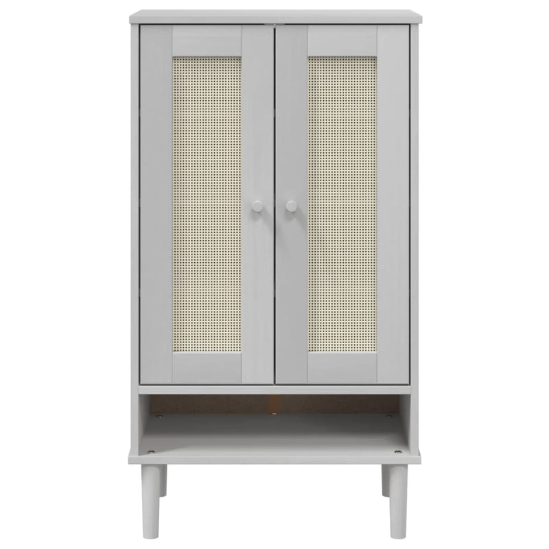 vidaXL SENJA fehér rattanhatású tömör fa cipőszekrény 59,5x35x107 cm