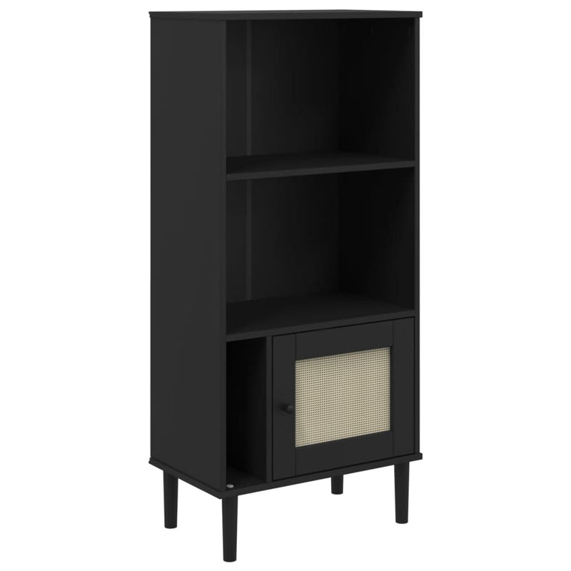 vidaXL SENJA fekete rattanhatású tömör fenyő könyvszekrény 60x35x130cm
