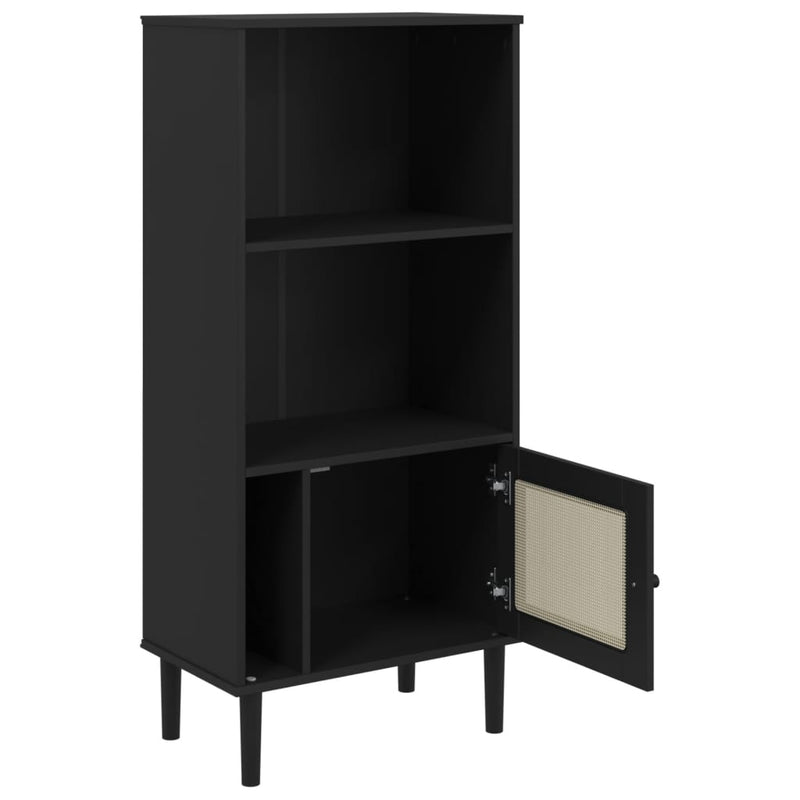 vidaXL SENJA fekete rattanhatású tömör fenyő könyvszekrény 60x35x130cm