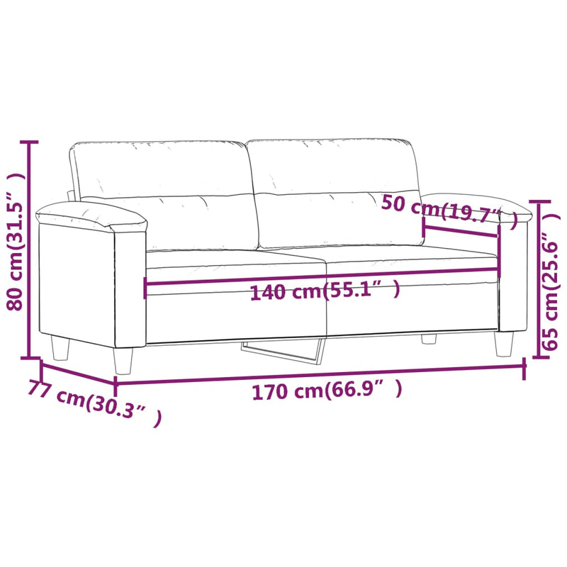 vidaXL kétszemélyes világosszürke mikroszálas szövetkanapé 140 cm