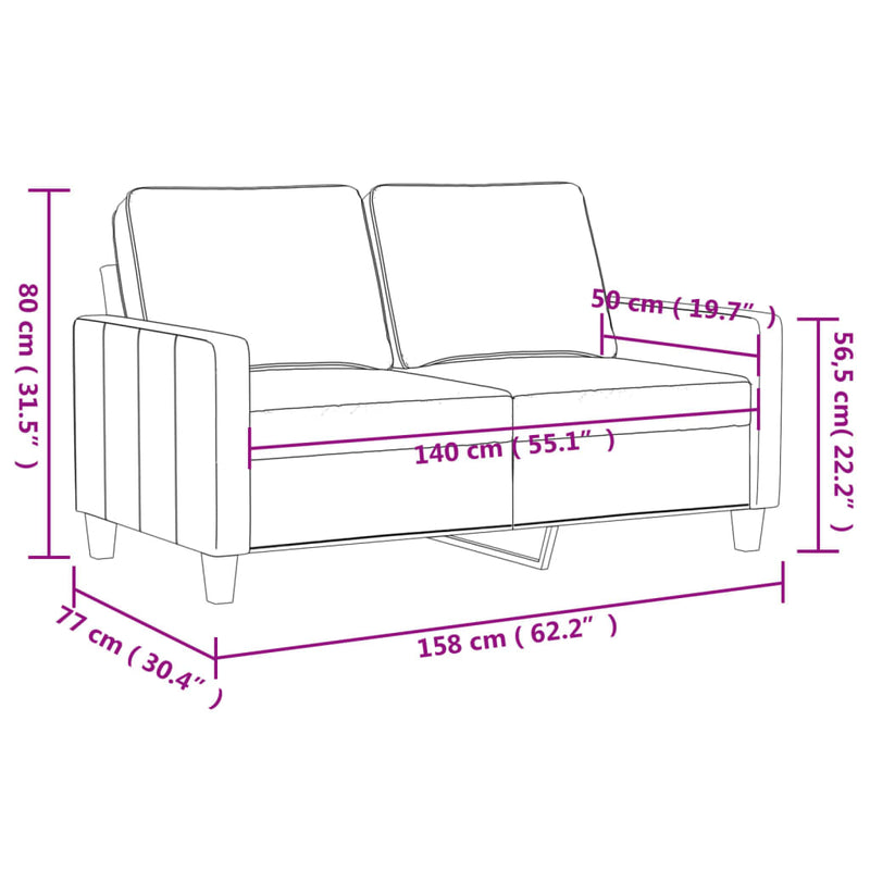 vidaXL 2 személyes világossárga szövet kanapé 140 cm