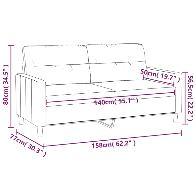 vidaXL kétszemélyes világosszürke szövetkanapé 140 cm