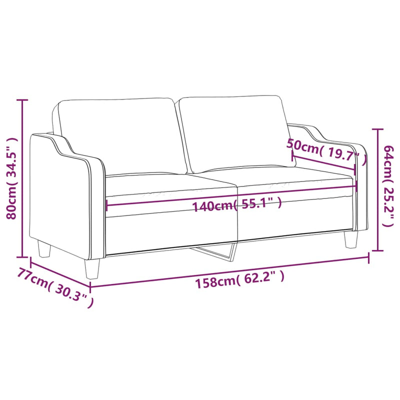 vidaXL 2 személyes világossárga szövet kanapé 140 cm