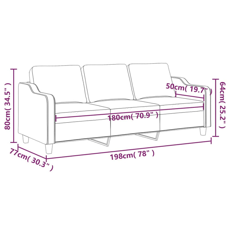 vidaXL 3 személyes fekete szövetkanapé 180 cm