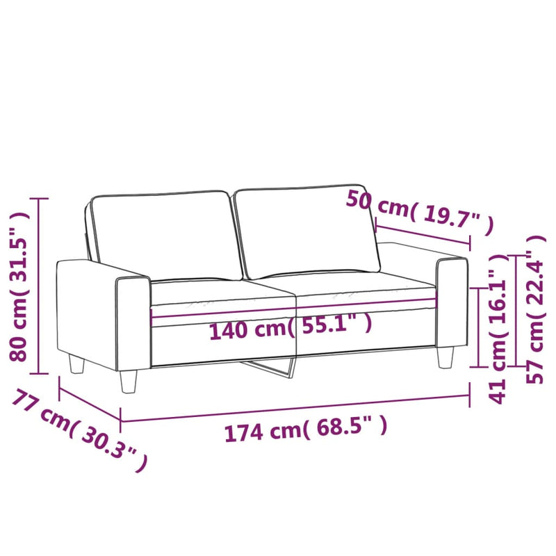 vidaXL kétszemélyes krémszínű szövetkanapé 140 cm