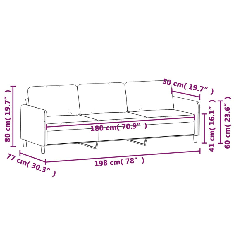 vidaXL 3 személyes fekete bársony kanapé 180 cm