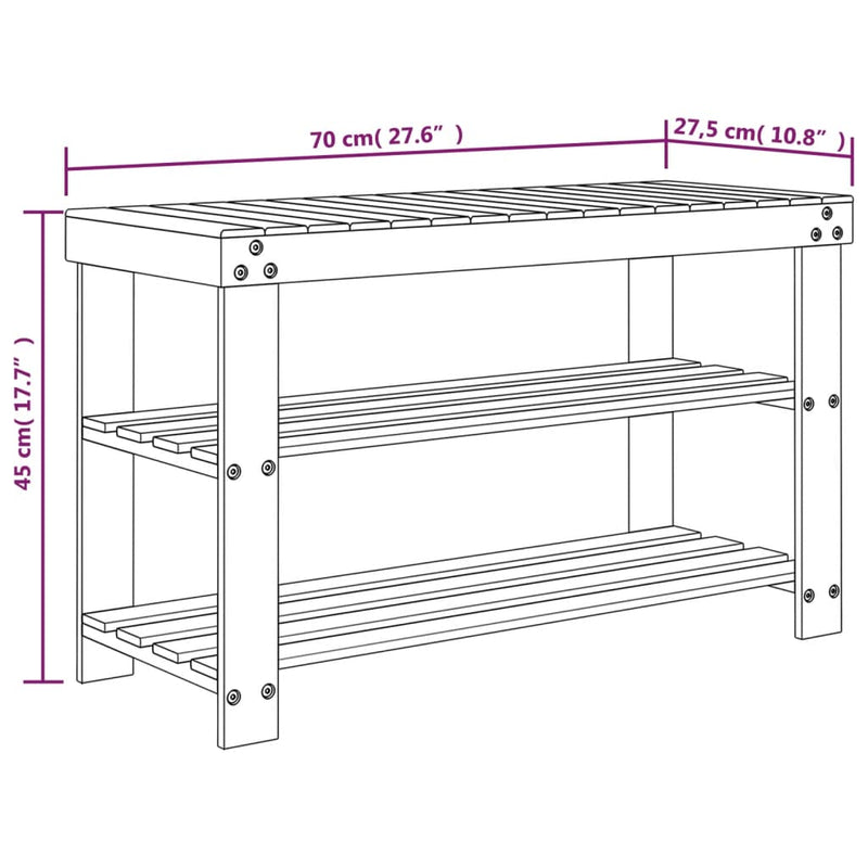 vidaXL 3 szintes bambusz cipőtartó 70 x 27,5 x 45 cm