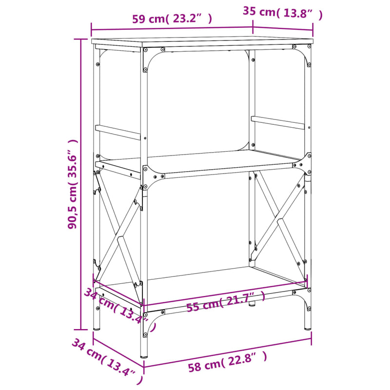 vidaXL 3 szintes szürke sonoma szerelt fa könyvespolc 56x35x90,5 cm