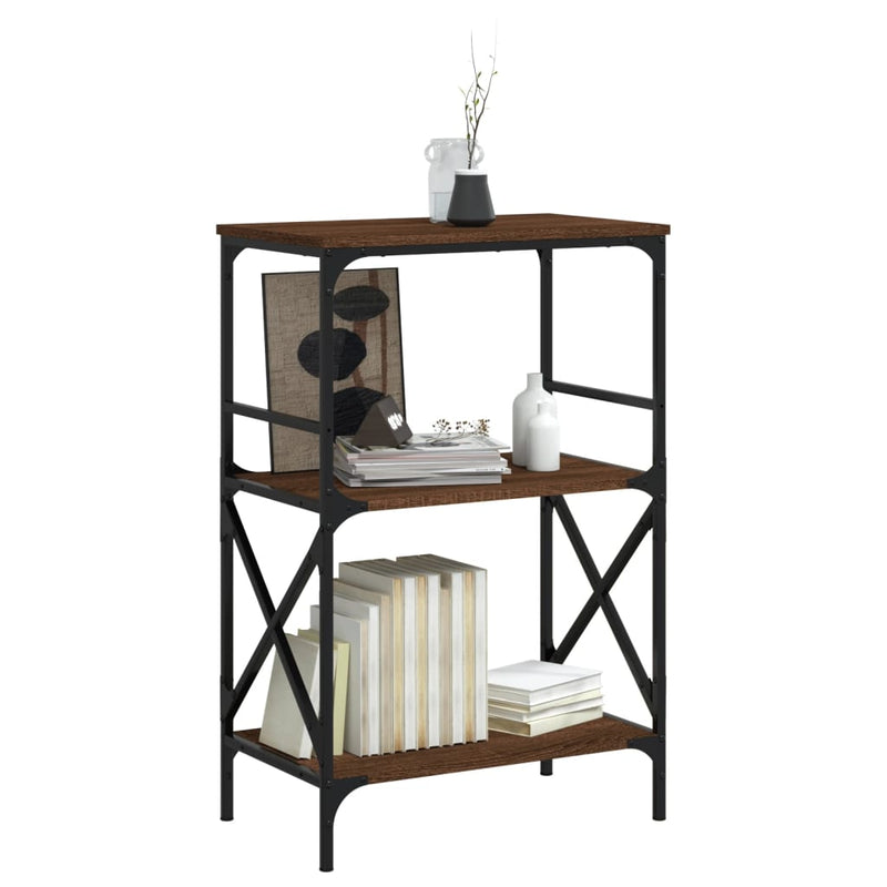 vidaXL 3 szintes barna tölgy szerelt fa könyvespolc 56 x 35 x 90,5 cm