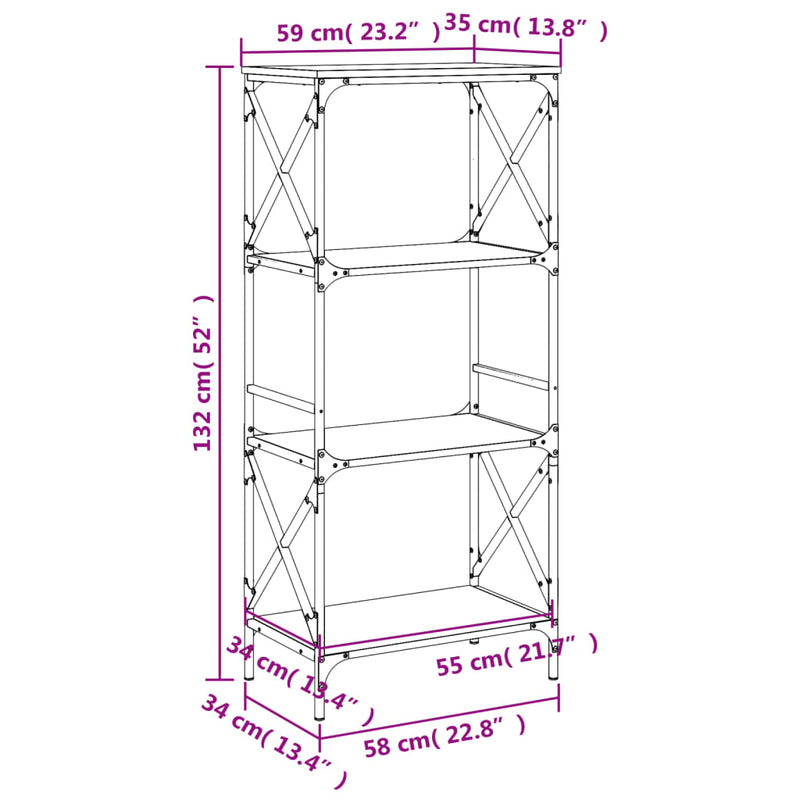 vidaXL 4 szintes füstös tölgy szerelt fa könyvespolc 59 x 35 x 132 cm