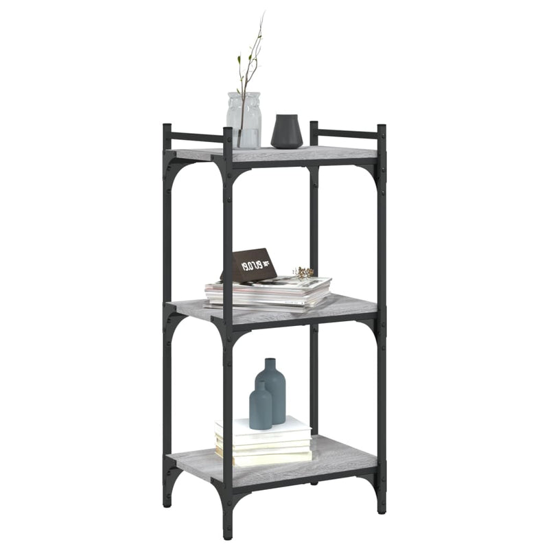 vidaXL 3 szintes szürke sonoma szerelt fa könyvespolc 40 x 30 x 86 cm