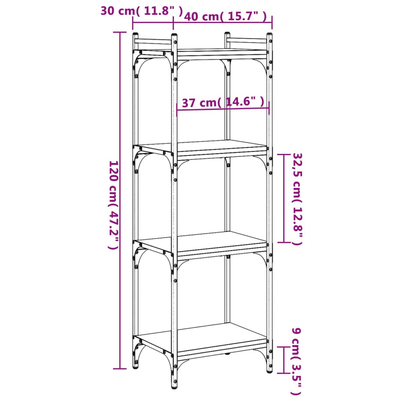 vidaXL 4 szintes barna tölgy színű szerelt fa könyvespolc 40x30x120 cm