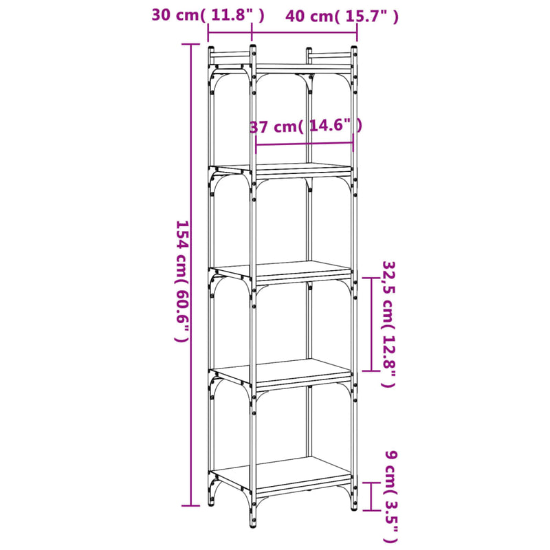 vidaXL 5 szintes szürke sonoma szerelt fa könyvespolc 40 x 30 x 154 cm