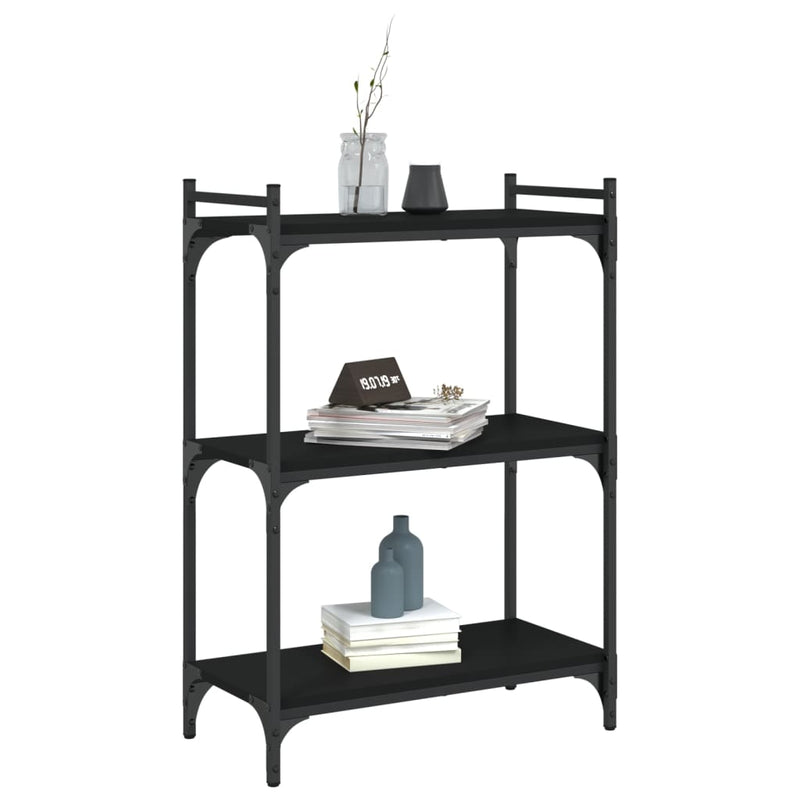 vidaXL 3 szintes fekete szerelt fa könyvespolc 60x30x86 cm