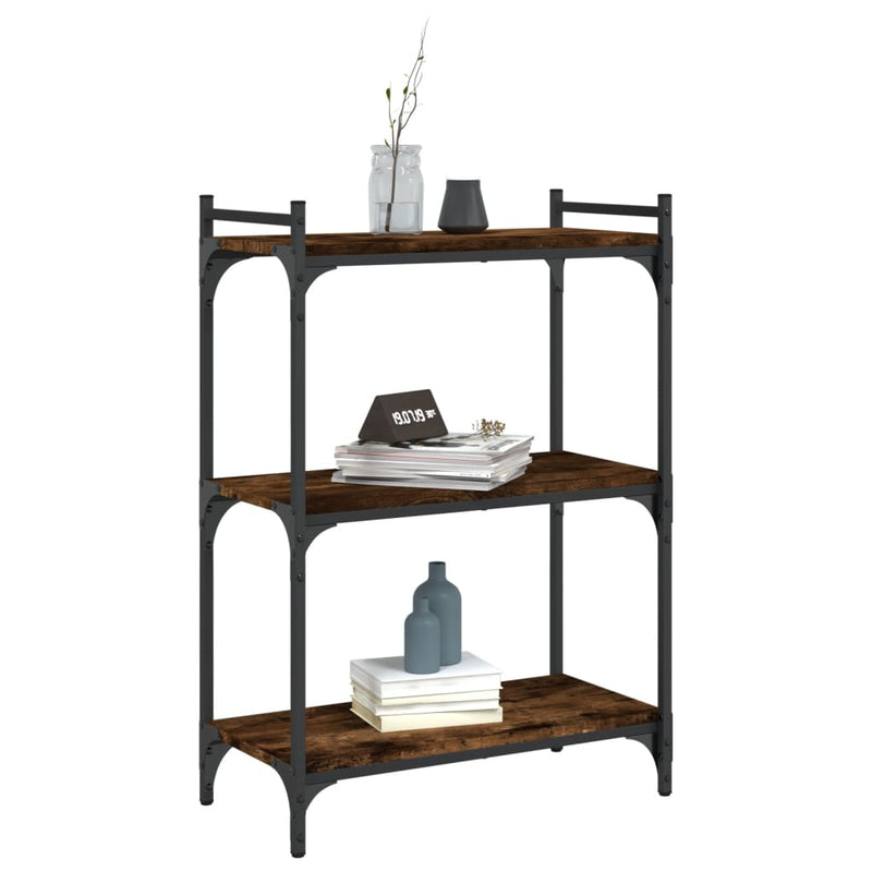 vidaXL 3 szintes füstös tölgy színű szerelt fa könyvespolc 60x30x86 cm