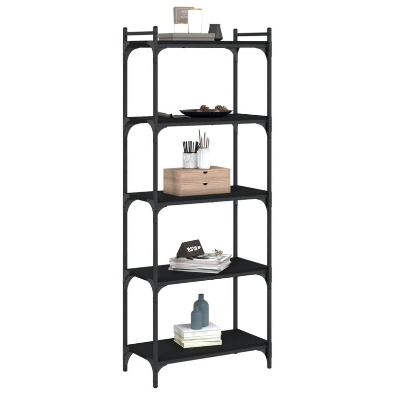 vidaXL 5 szintes fekete szerelt fa könyvespolc 60 x 30 x 154 cm
