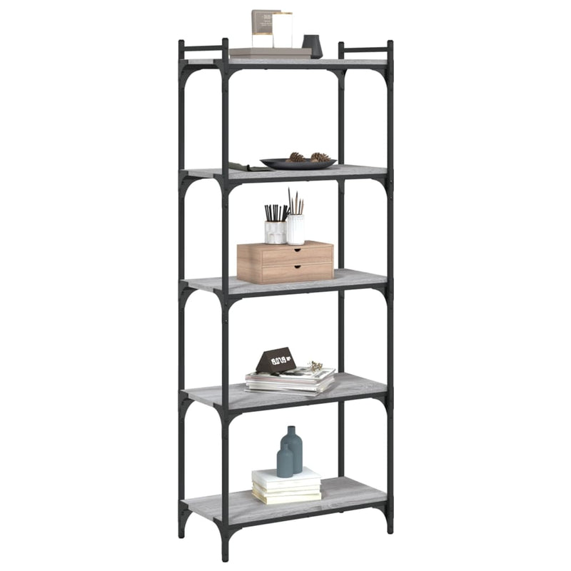 vidaXL 5 szintes szürke sonoma szerelt fa könyvespolc 60 x 30 x 120 cm