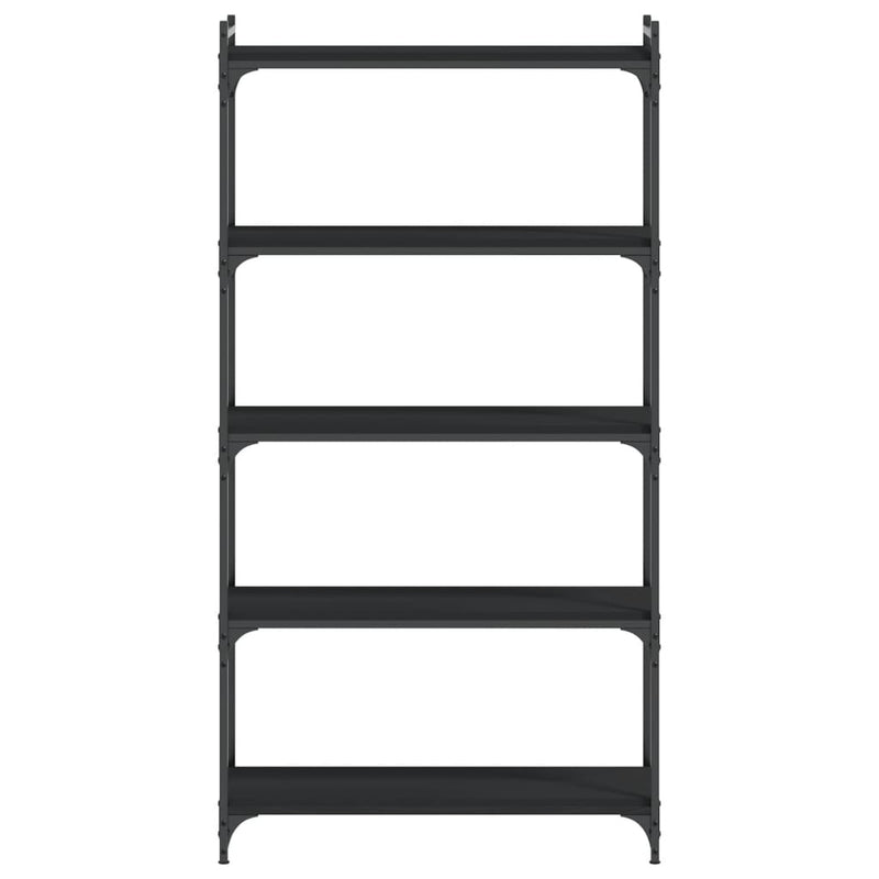 vidaXL 5 szintes fekete szerelt fa könyvespolc 80 x 30 x 154 cm