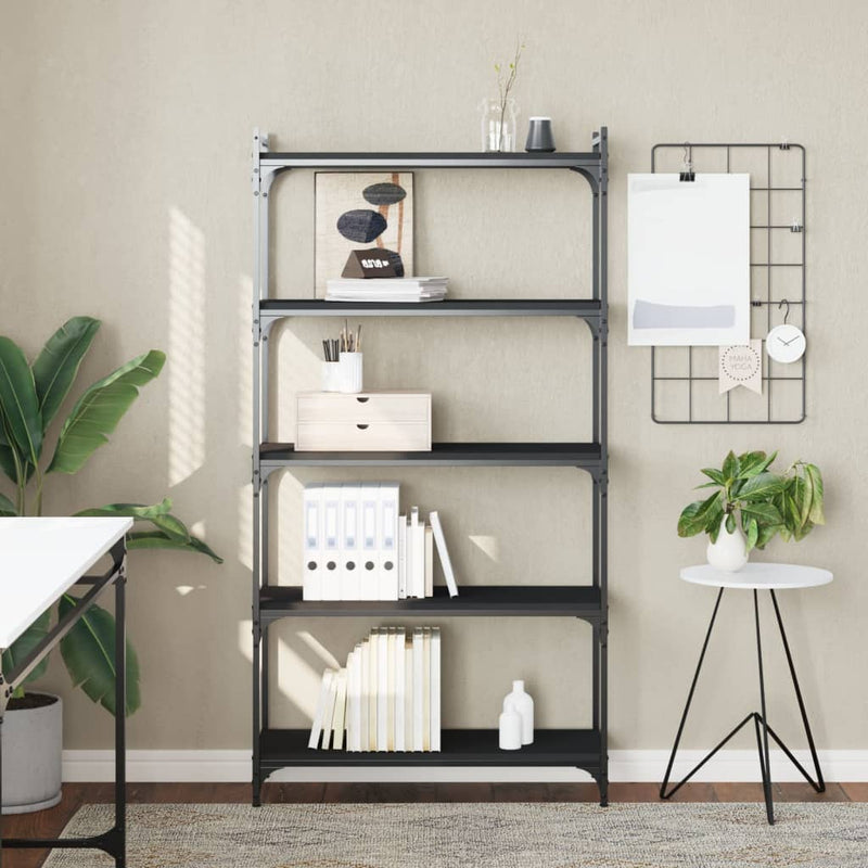 vidaXL 5 szintes fekete szerelt fa könyvespolc 80 x 30 x 154 cm