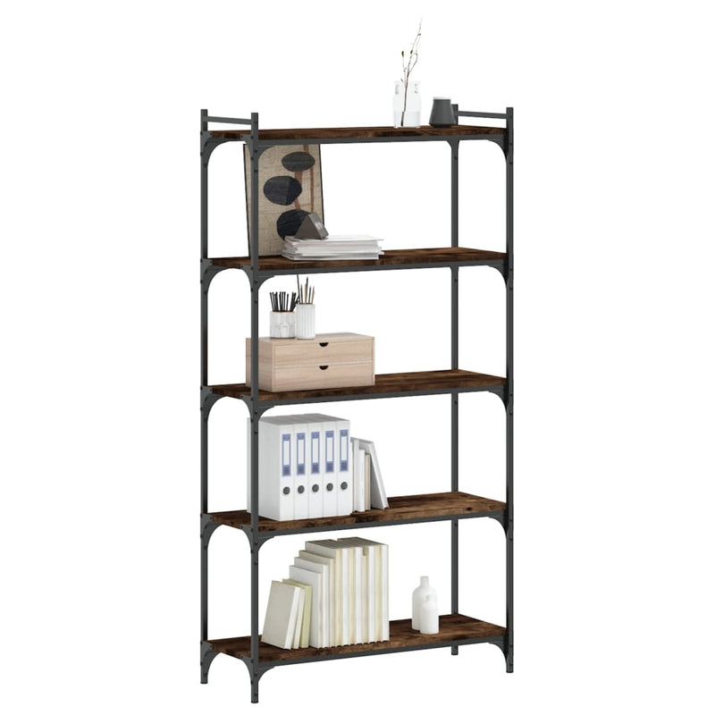 vidaXL 5 szintes füstös tölgy szerelt fa könyvespolc 80 x 30 x 154 cm