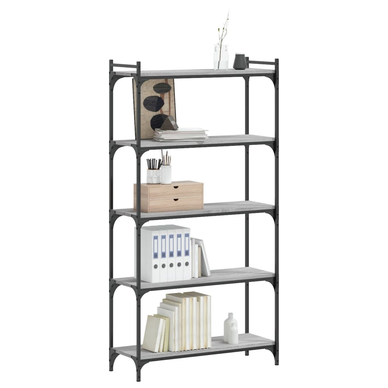 vidaXL 5 szintes szürke sonoma szerelt fa könyvespolc 80 x 30 x 154 cm