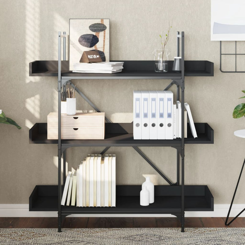vidaXL 3-szintes fekete szerelt fa könyvespolc 100 x 33 x 108,5 cm