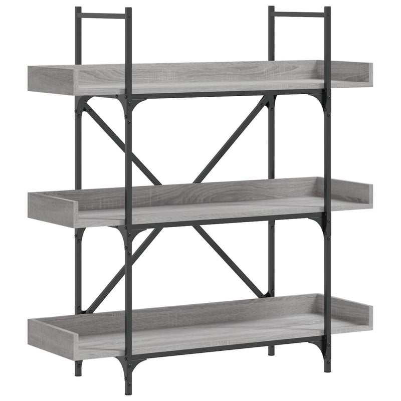 vidaXL 3-szintes szürke sonoma szerelt fa könyvespolc 100x33x108,5 cm