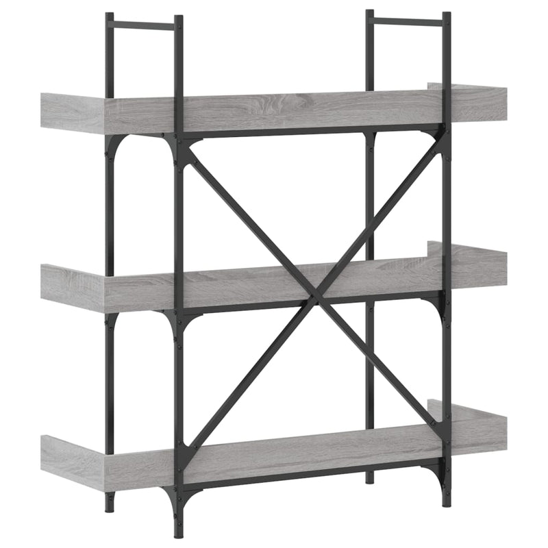 vidaXL 3-szintes szürke sonoma szerelt fa könyvespolc 100x33x108,5 cm