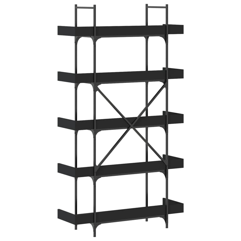 vidaXL 5-szintes fekete szerelt fa könyvespolc 100 x 33 x 180,5 cm