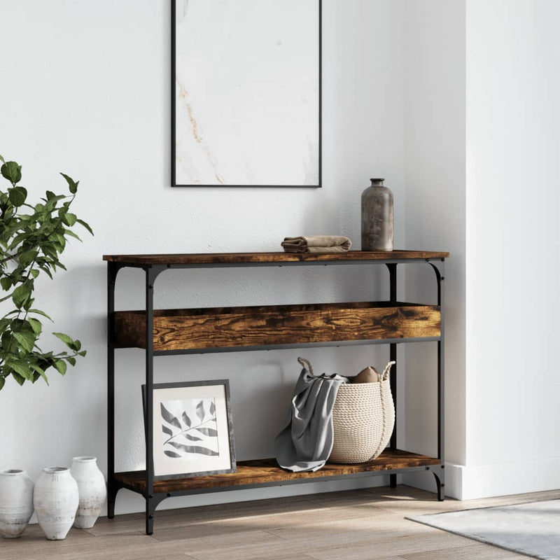 vidaXL füstös tölgy színű szerelt fa tálalóasztal polccal 100x29x75 cm