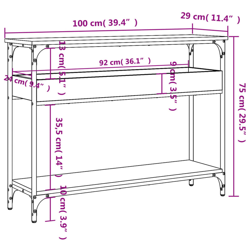 vidaXL füstös tölgy színű szerelt fa tálalóasztal polccal 100x29x75 cm