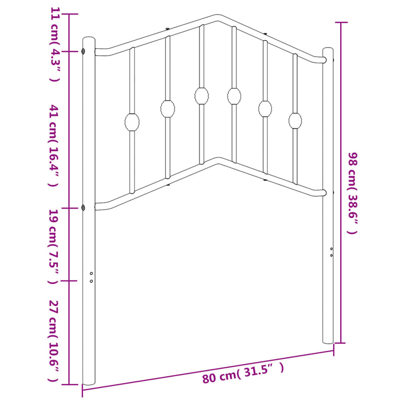 vidaXL fekete fém fejtámla 75 cm