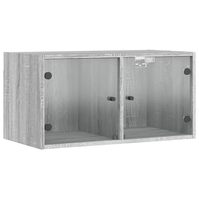 vidaXL szürke sonoma színű faliszekrény üvegajtókkal 68,5x37x35 cm