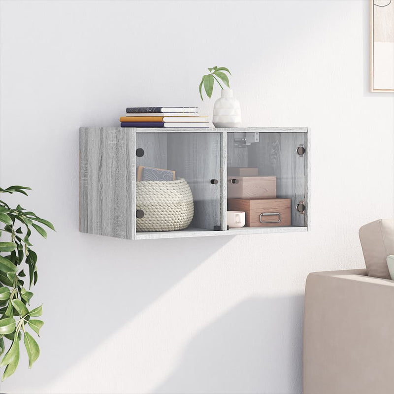 vidaXL szürke sonoma színű faliszekrény üvegajtókkal 68,5x37x35 cm