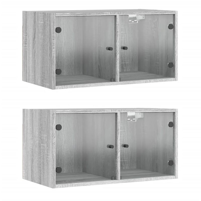 vidaXL 2 db szürke sonoma faliszekrény üvegajtókkal 68,5 x 37 x 35 cm