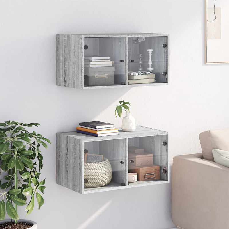 vidaXL 2 db szürke sonoma faliszekrény üvegajtókkal 68,5 x 37 x 35 cm