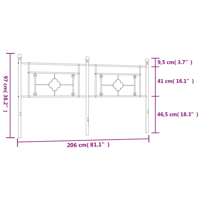 vidaXL fekete fém fejtámla 200 cm