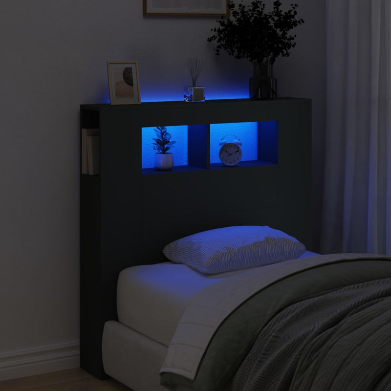 vidaXL fekete szerelt fa LED-es fejtámla 100x18,5x103,5 cm
