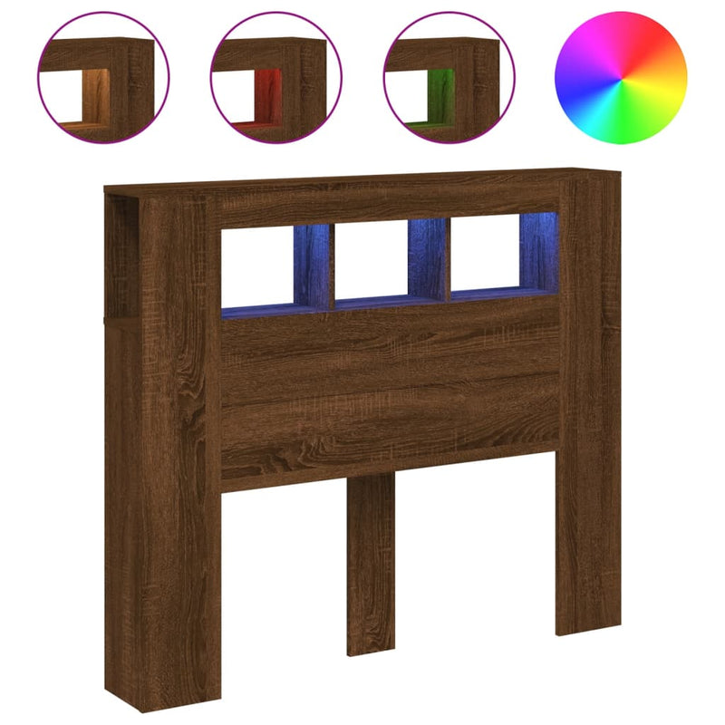 vidaXL barna tölgyszínű szerelt fa LED-es fejtámla 120x18,5x103,5 cm