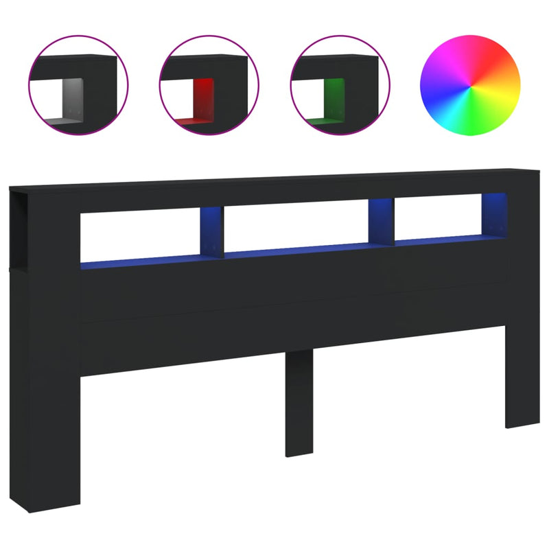 vidaXL fekete szerelt fa LED-es fejtámla 220x18,5x103,5 cm