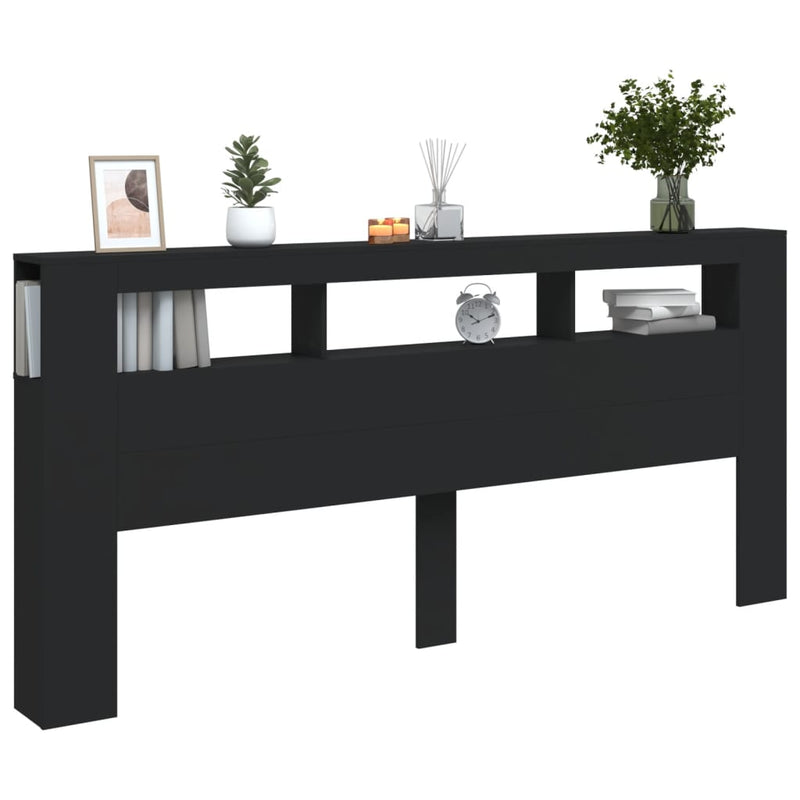 vidaXL fekete szerelt fa LED-es fejtámla 220x18,5x103,5 cm